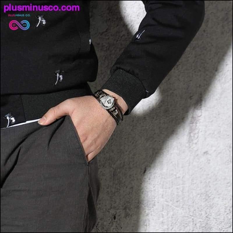 Vnox Lucky Vintage Bracelet en cuir pour homme Cartes à jouer Raja - plusminusco.com