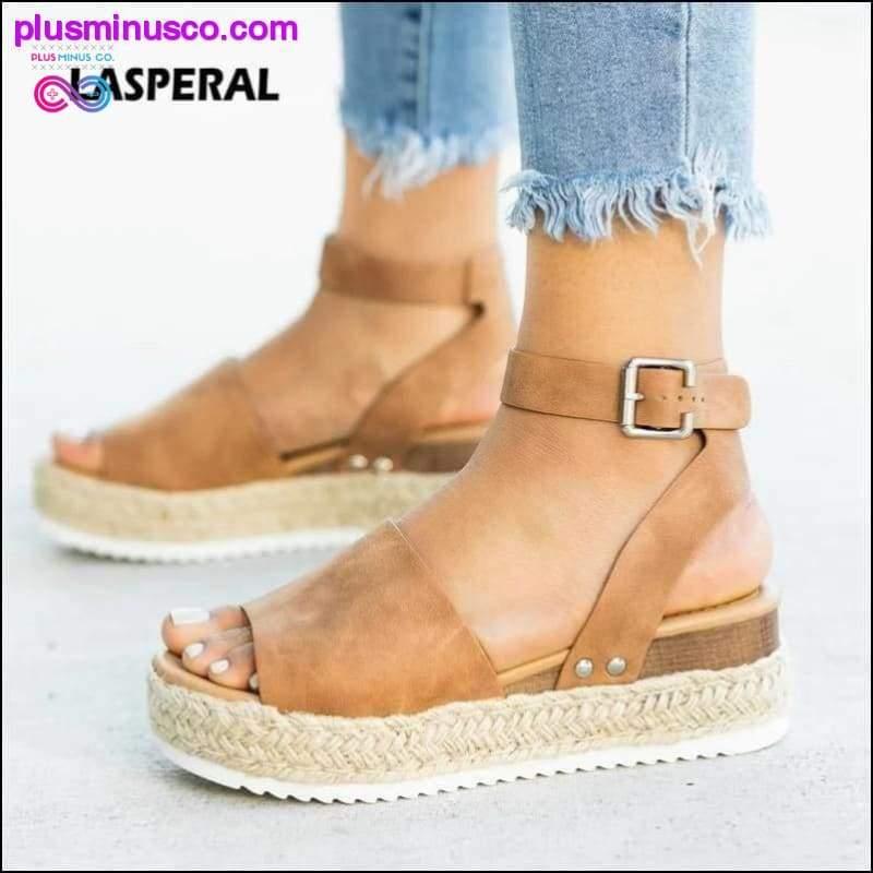 Chaussures compensées pour femmes Escarpins Sandales Marron Talons hauts Été - plusminusco.com