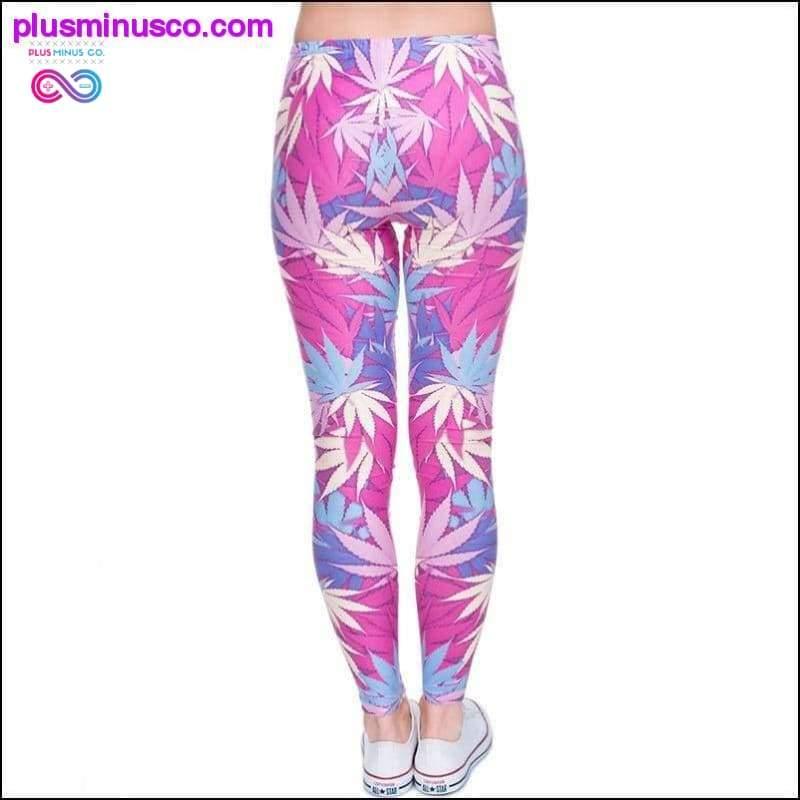 Weed Pink Leaves Print Women Leggings Fitness Breathable - plusminusco.com