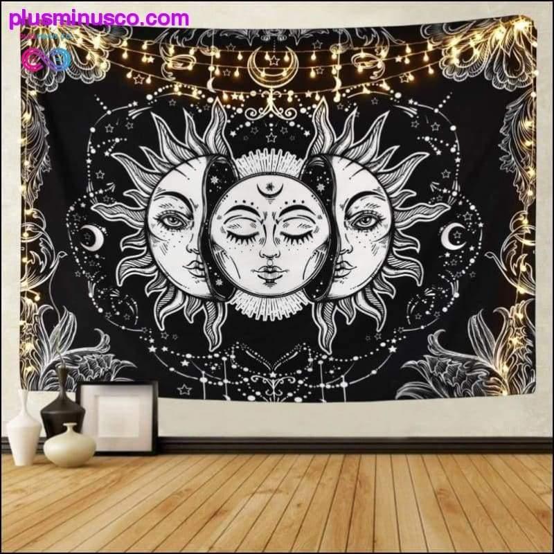 Bijela crna tapiserija Sunce Mjesec Mandala Viseći nebeski - plusminusco.com