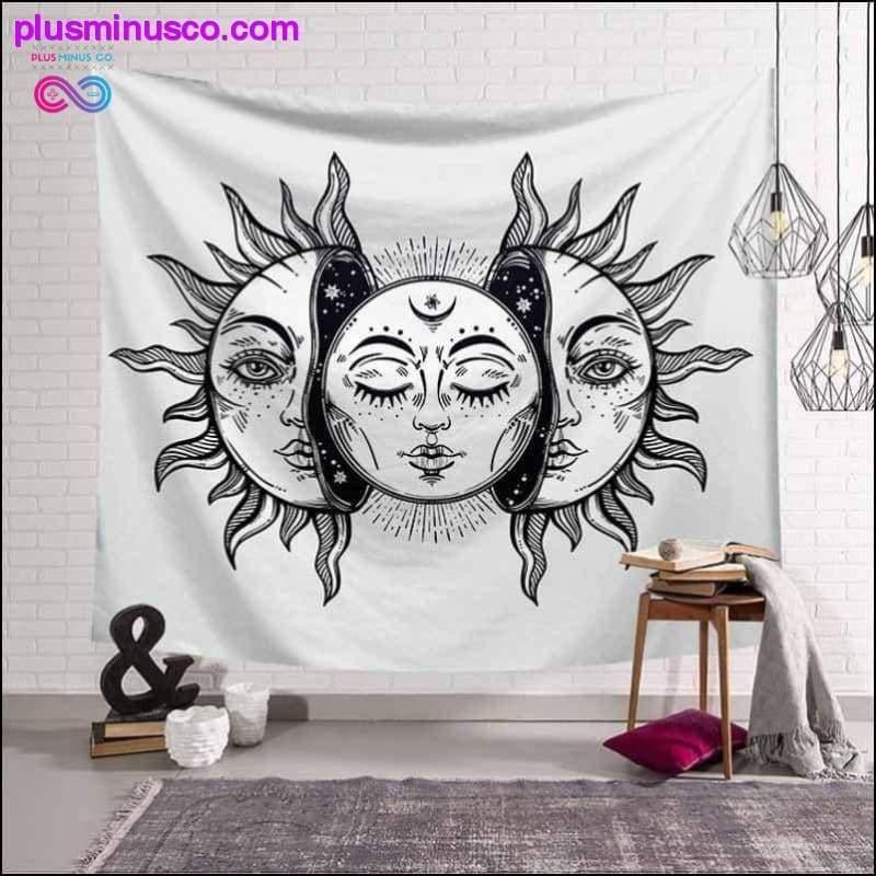 أبيض أسود الشمس القمر ماندالا نسيج الجدار شنقا السماوية - plusminusco.com