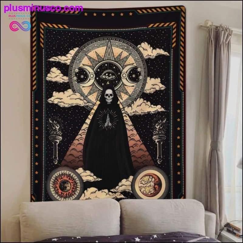 Arazzo da parete mandala mandala bianco nero con sole e luna, celeste - plusminusco.com