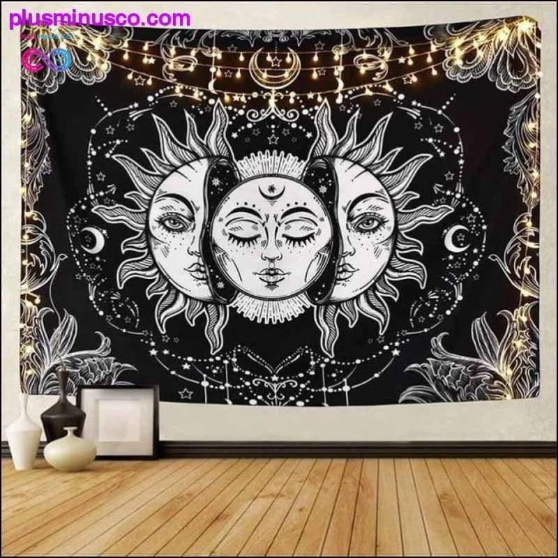 Hvid Sort Sol Måne Mandala Tapestry Vægophæng Celestial - plusminusco.com