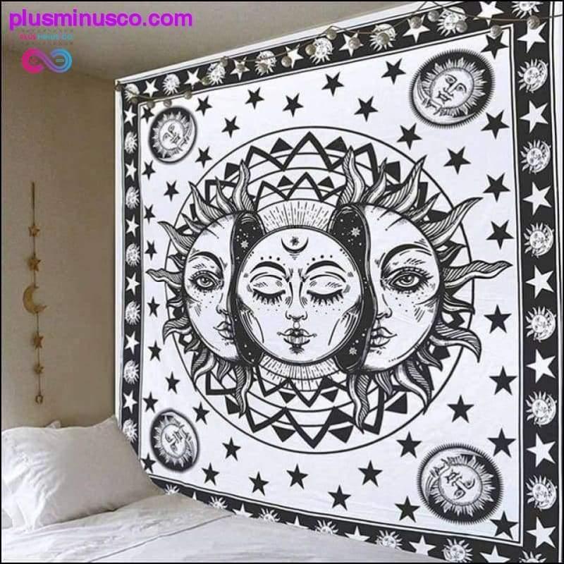 Hvid Sort Sol Måne Mandala Tapestry Vægophæng Celestial - plusminusco.com