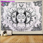 Blanc Noir Soleil Lune Mandala Tapisserie Tenture Murale Céleste - plusminusco.com