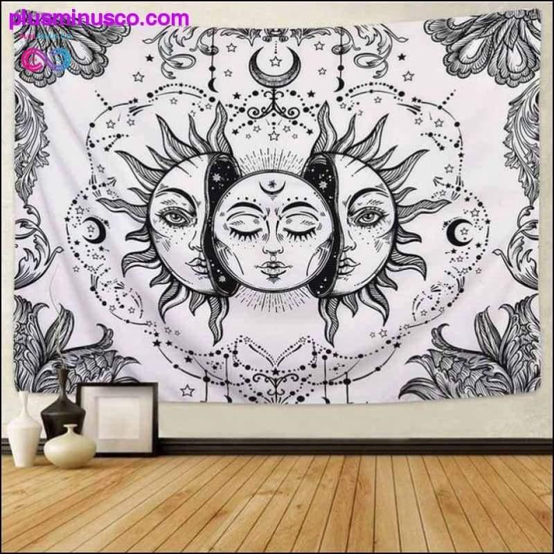White Black Sun Moon Mandala Tapestry Seinään ripustettava Celestial - plusminusco.com