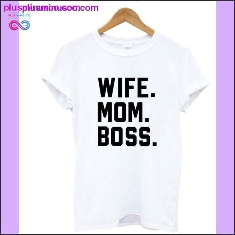 تي شيرت نسائي مطبوع عليه حروف WIFE MOM BOSS من القطن كاجوال مضحك - plusminusco.com