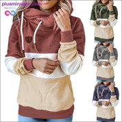 Winter women Contrast Stitching hooded Turtleneck Casual - plusminusco.com