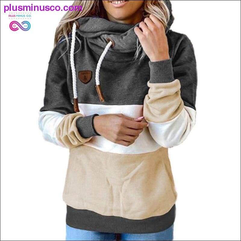 Winter women Contrast Stitching hooded Turtleneck Casual - plusminusco.com