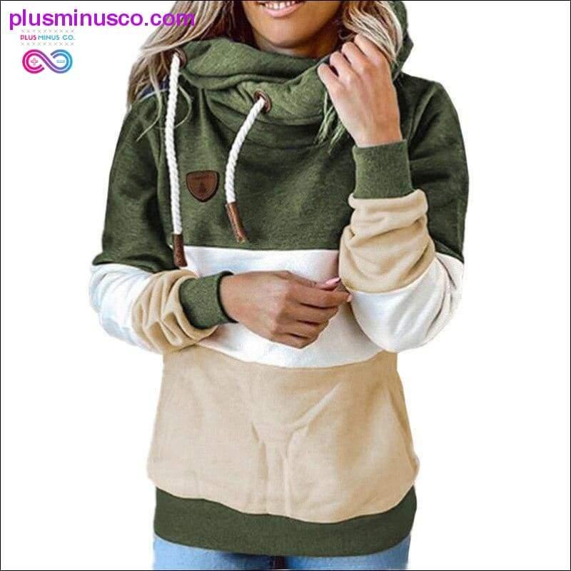 Winter women Contrast Stitching hooded Turtleneck Casual - plusminusco.com