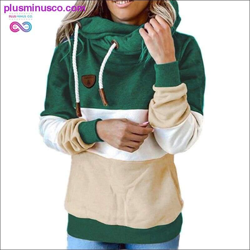 Winter women Contrast Stitching hooded Turtleneck Casual - plusminusco.com