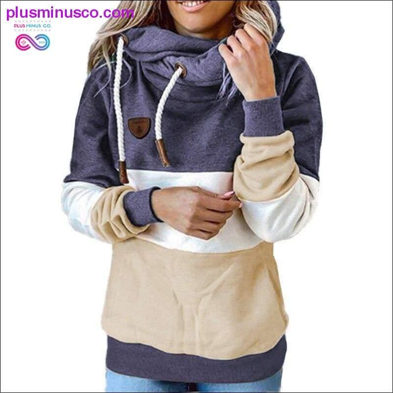 Winter women Contrast Stitching hooded Turtleneck Casual - plusminusco.com