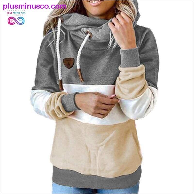Winter women Contrast Stitching hooded Turtleneck Casual - plusminusco.com