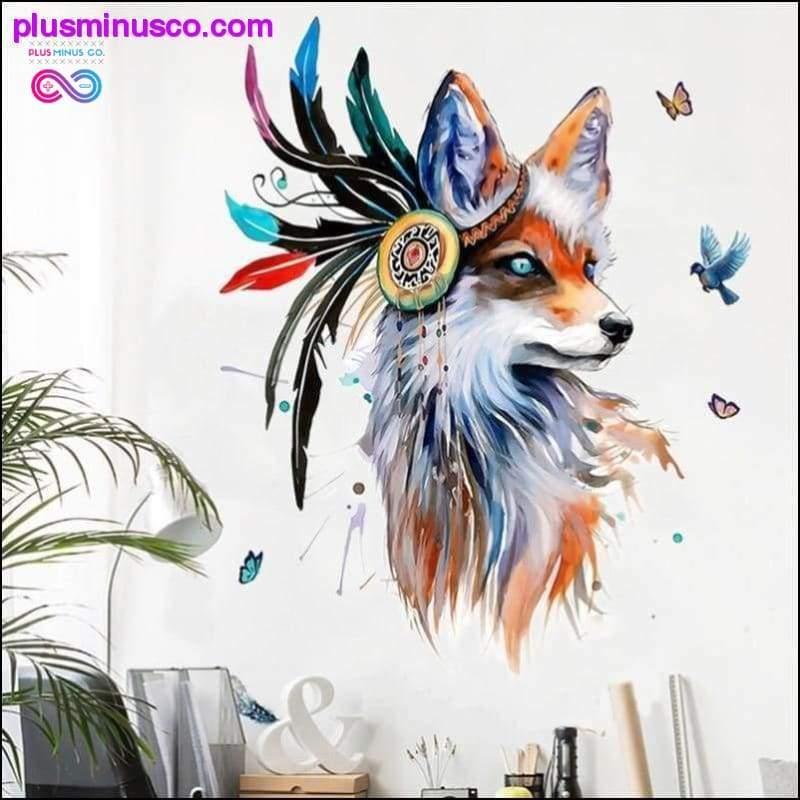 Wolf Head Wall Stickers Colorful Feather Butterfly Birds - plusminusco.com