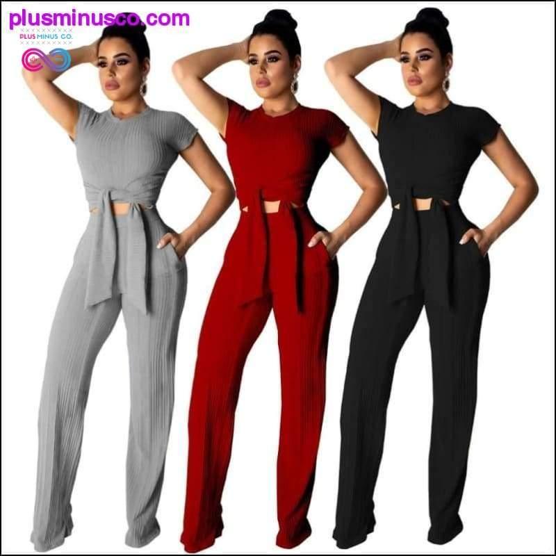 Women bandage o-neck long sleeve crop top full pants - plusminusco.com