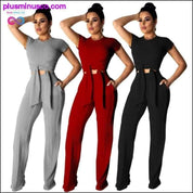 Pantalones completos con top corto de manga larga con cuello redondo y vendaje para mujer - plusminusco.com