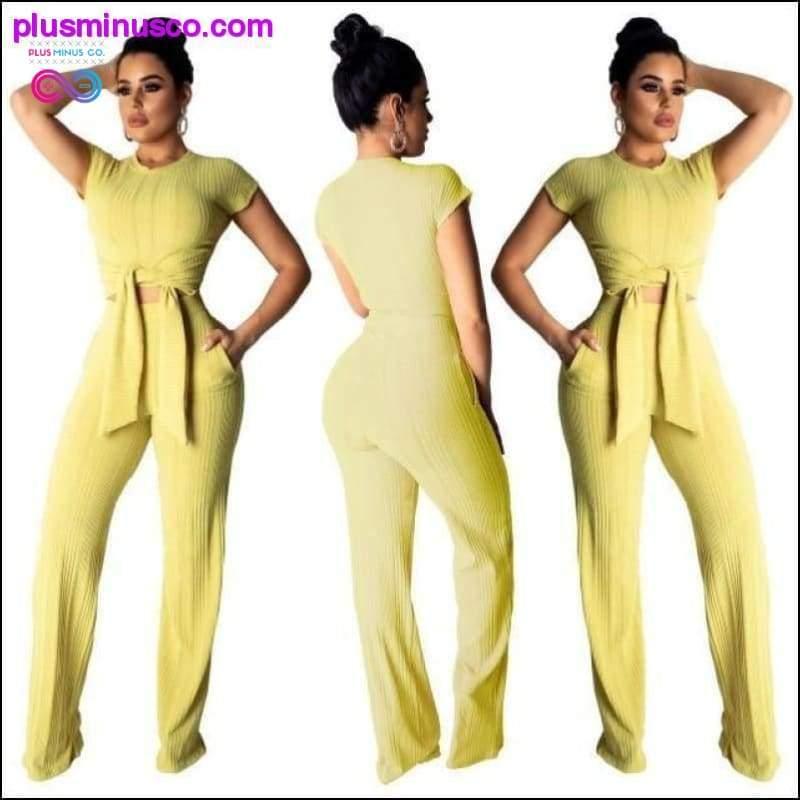 Women bandage o-neck long sleeve crop top full pants - plusminusco.com