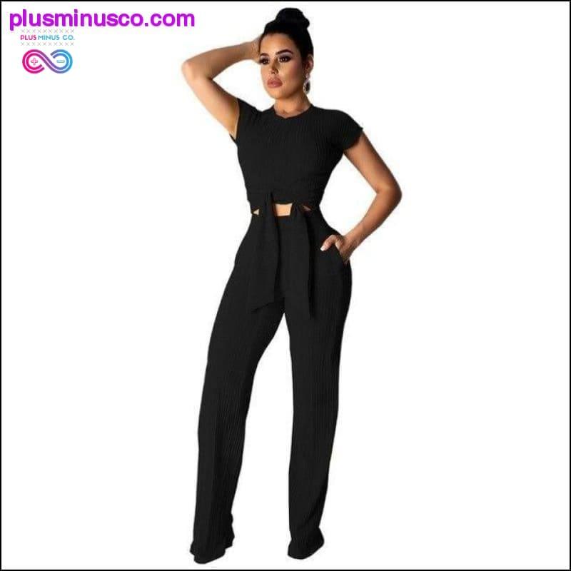 Women bandage o-neck long sleeve crop top full pants - plusminusco.com