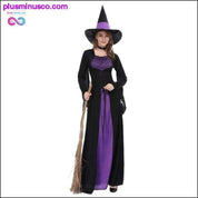 Moteriška juoda violetinė raganos suknelė, burtininkė Cosplay Adult – plusminusco.com