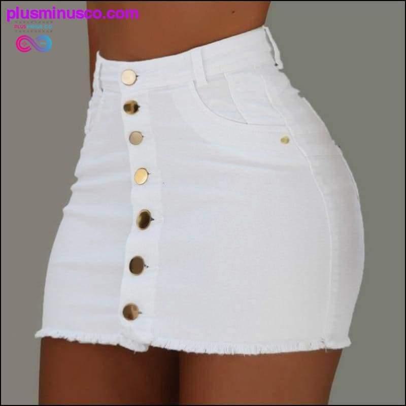 Women Button Denim Jeans Bodycon Mini Skirts Stretch High - plusminusco.com