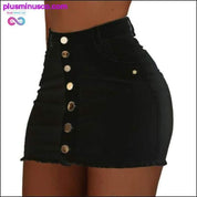 Women Button Denim Jeans Bodycon Mini Skirts Stretch High - plusminusco.com