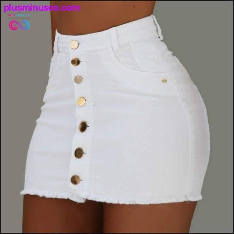 Women Button Denim Jeans Bodycon Mini Skirts Stretch High - plusminusco.com