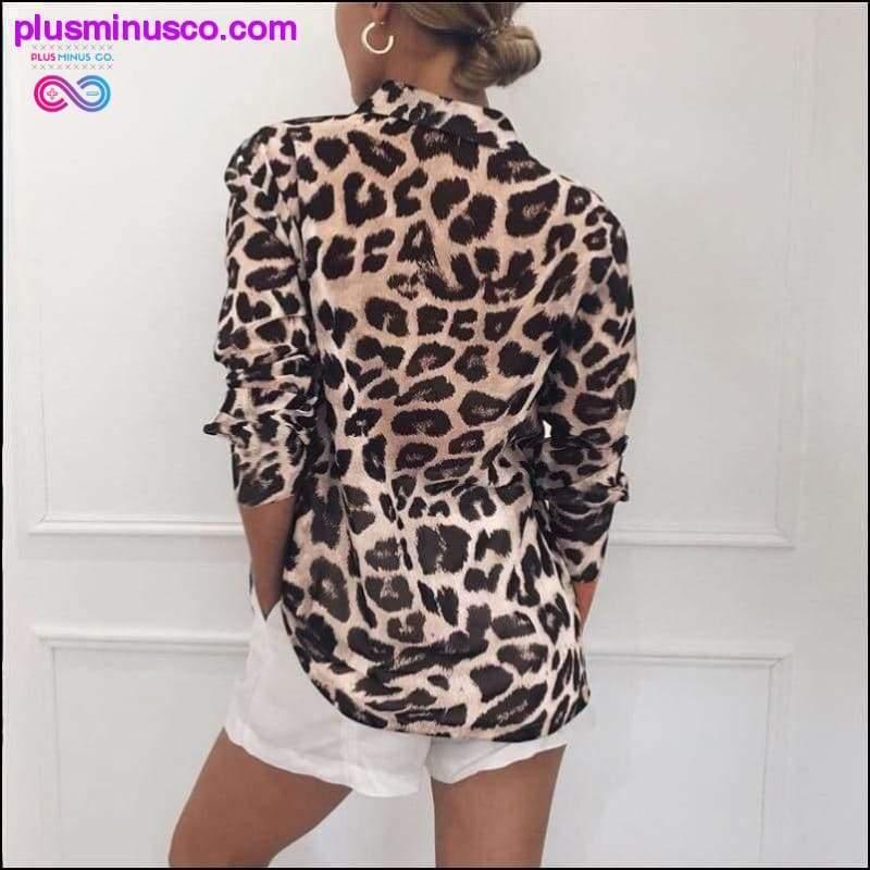 Women Casual Leopard Printed Chiffon Blouse Long Sleeve Turn - plusminusco.com