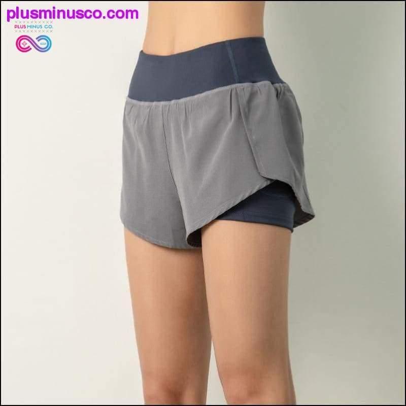 Damen Gym Double Shorts Laufshorts mit Seitentaschen - plusminusco.com