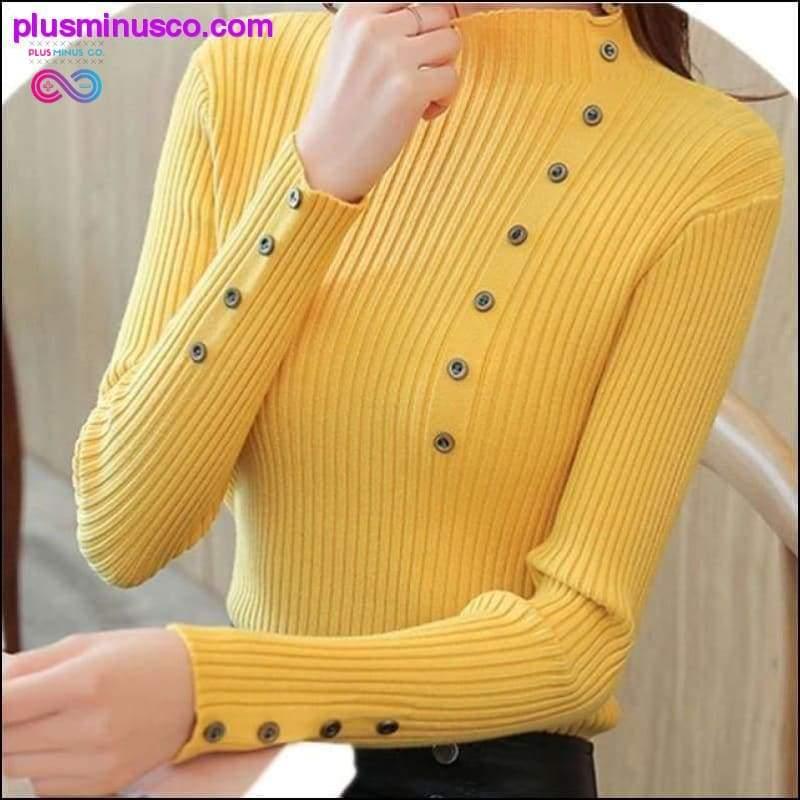 Дамски плетени пуловери с висока яка Корейска мода зима - plusminusco.com