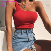 Women Lady Female One Shoulder Crop Tops Sleeveless T-Shirt - plusminusco.com