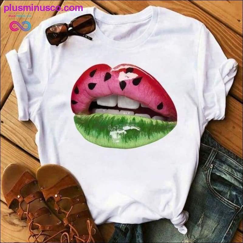 Women Lip Funny Printed Girl Black Tshirt Summer Cartoon - plusminusco.com