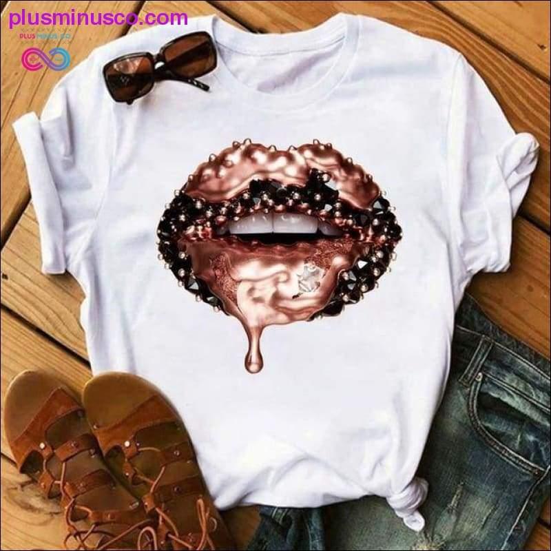 Women Lip Funny Printed Girl Black Tshirt Summer Cartoon - plusminusco.com