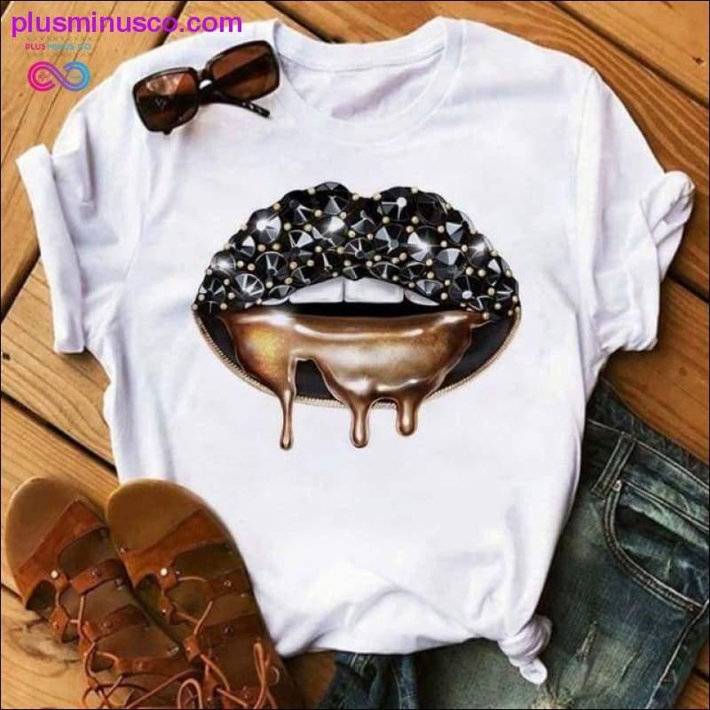 Women Lip Funny Printed Girl Black Tshirt Summer Cartoon - plusminusco.com