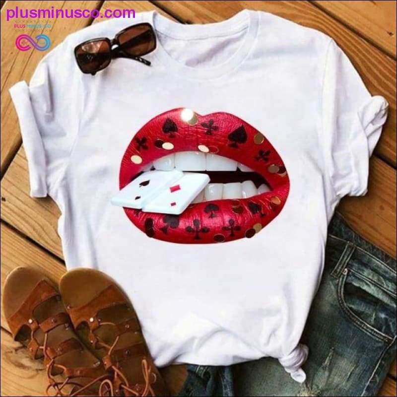 Women Lip Funny Printed Girl Black Tshirt Summer Cartoon - plusminusco.com