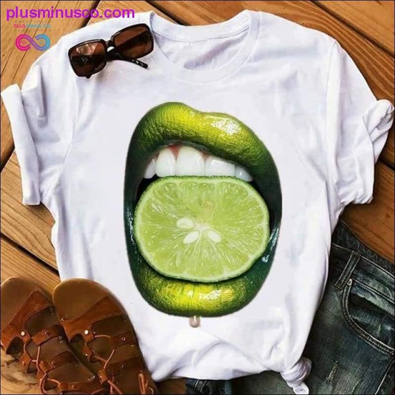 Women Lip Funny Printed Girl Black Tshirt Summer Cartoon - plusminusco.com