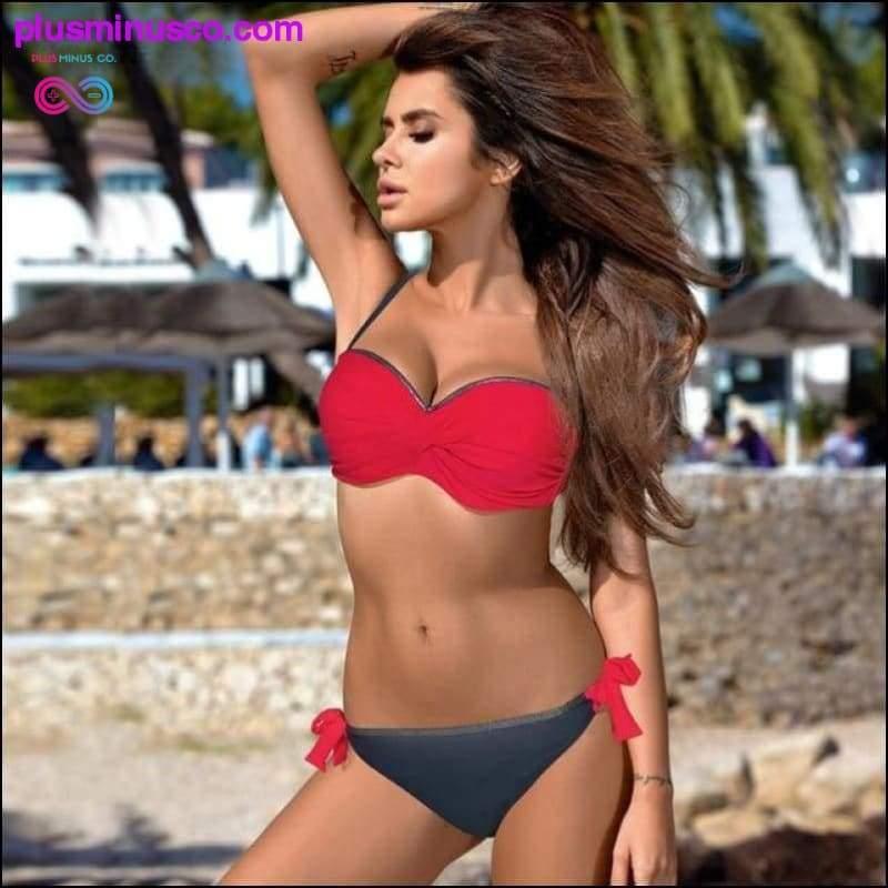 Conjunto de bikini sólido de talla grande sexy con realce para mujer - plusminusco.com