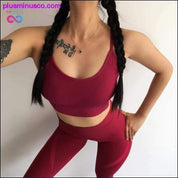 Conjunto de yoga sin costuras con sujetador deportivo acolchado rojo para mujer Deportes acolchados - plusminusco.com