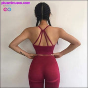 Reggiseno sportivo imbottito rosso da donna Set yoga senza cuciture Sport imbottito - plusminusco.com