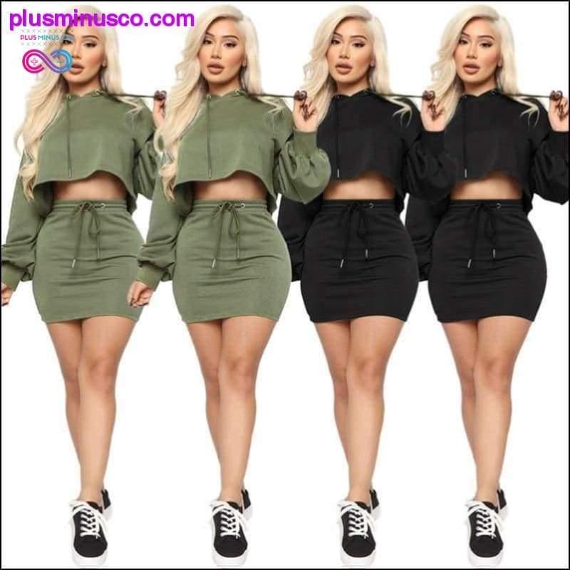 Women's Casual Solid Color Hooded Skirt Set - plusminusco.com