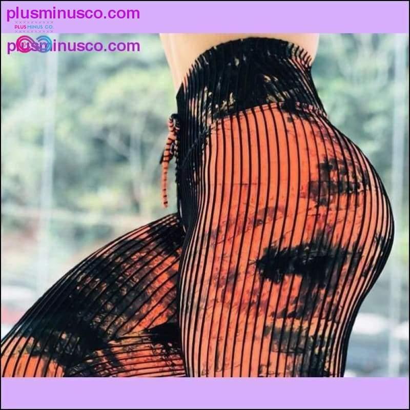 Dame - trykte elastiske leggings med høj talje - plusminusco.com