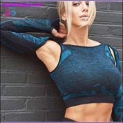 Camisas femininas sem costura camufladas para ioga esportiva de mangas compridas - plusminusco.com