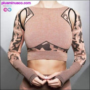 Moteriški besiūliai Camo sportiniai jogos marškinėliai ilgomis rankovėmis – plusminusco.com