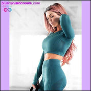 Women Seamless Workout Long Sleeve Crop Top Yoga Sets - plusminusco.com