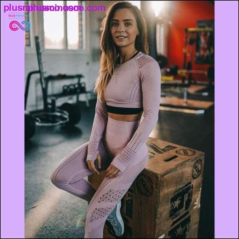 Women Seamless Workout Long Sleeve Crop Top Yoga Sets - plusminusco.com