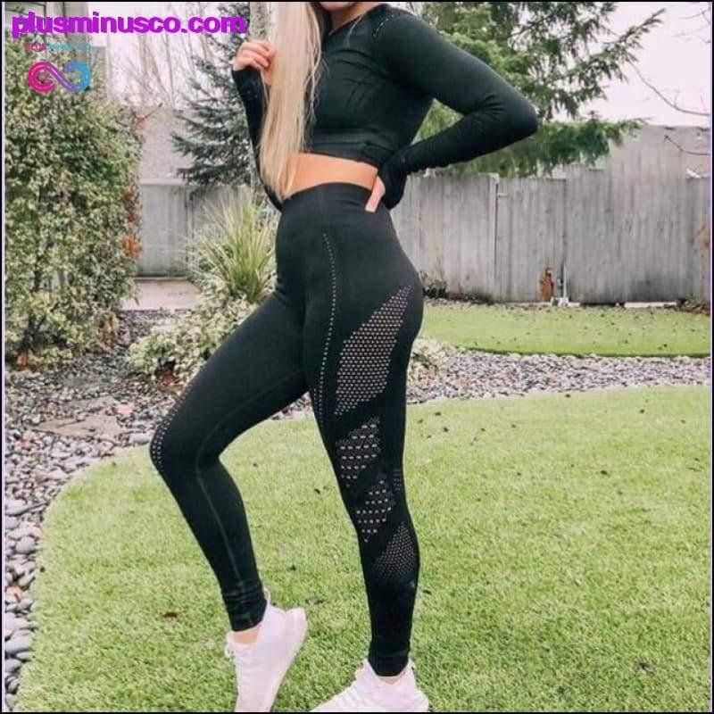 Women Seamless Workout Long Sleeve Crop Top Yoga Sets - plusminusco.com