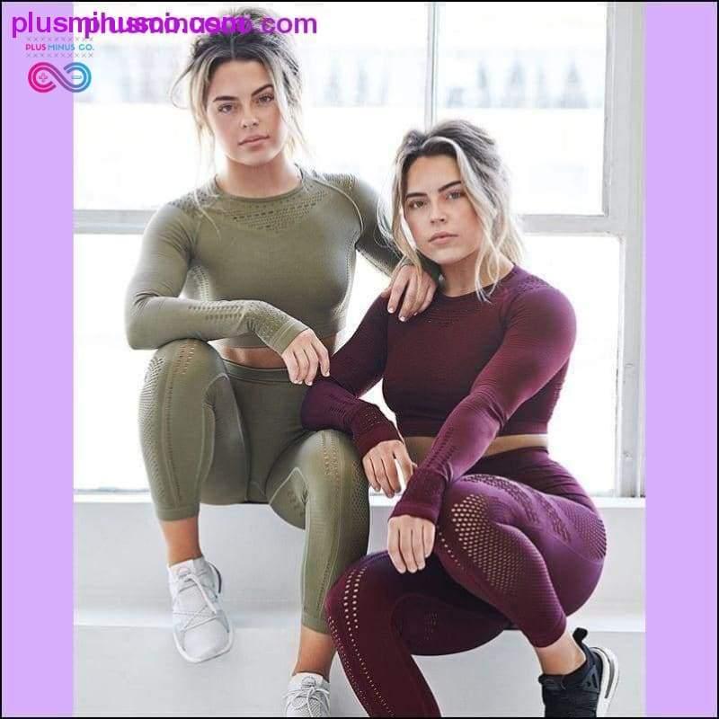 Women Seamless Workout Long Sleeve Crop Top Yoga Sets - plusminusco.com