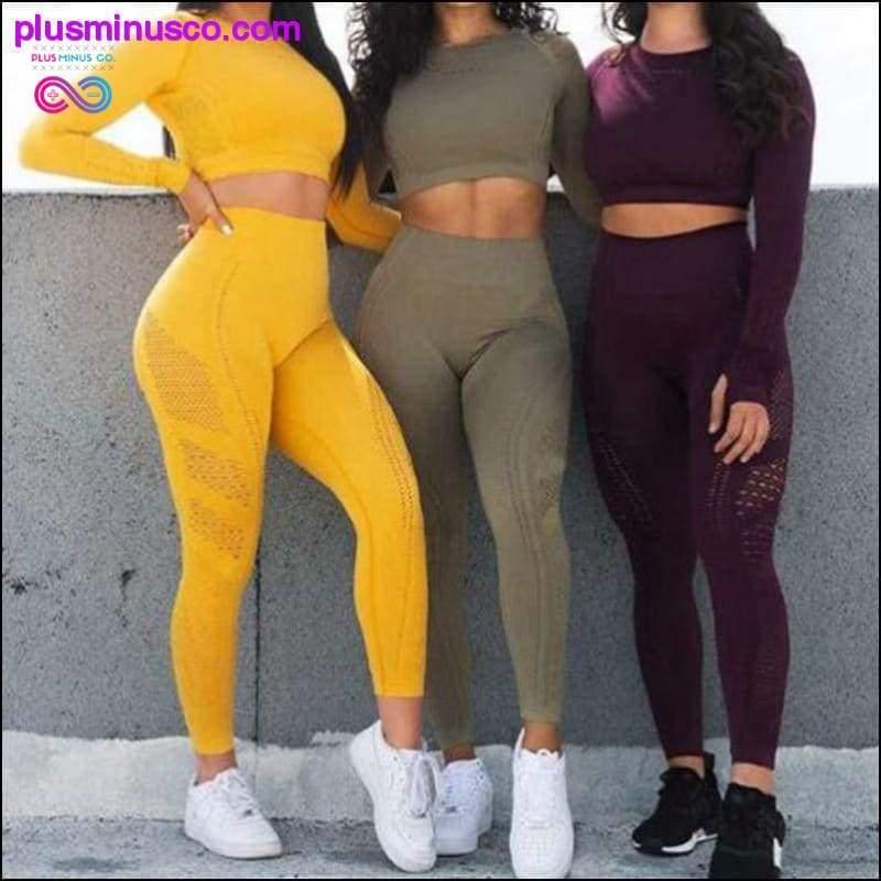 Women Seamless Workout Long Sleeve Crop Top Yoga Sets - plusminusco.com