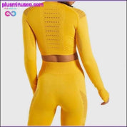Women Seamless Workout Long Sleeve Crop Top Yoga Sets - plusminusco.com