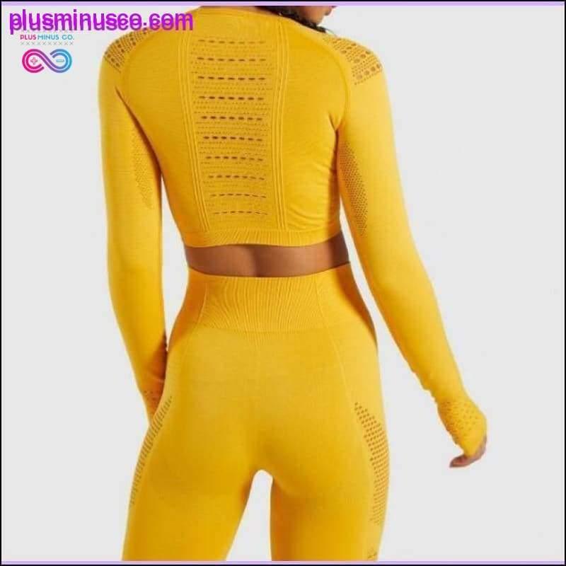 Women Seamless Workout Long Sleeve Crop Top Yoga Sets - plusminusco.com