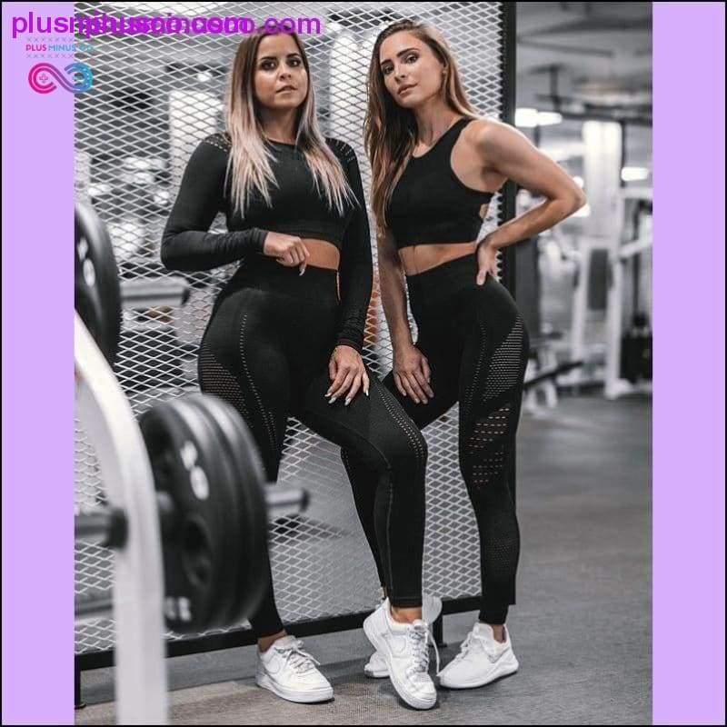 Women Seamless Workout Long Sleeve Crop Top Yoga Sets - plusminusco.com